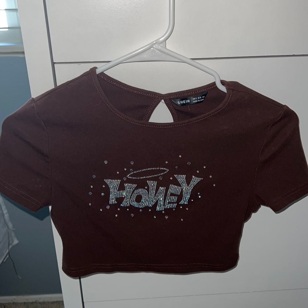SHEIN brown rhinestone cropped top